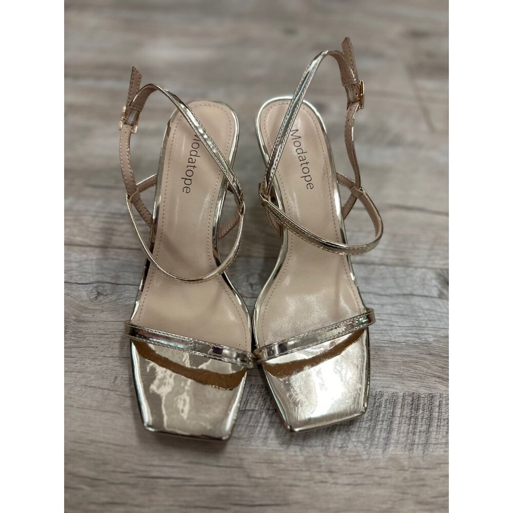 Modatope Metallic Gold Strappy Heel in 6